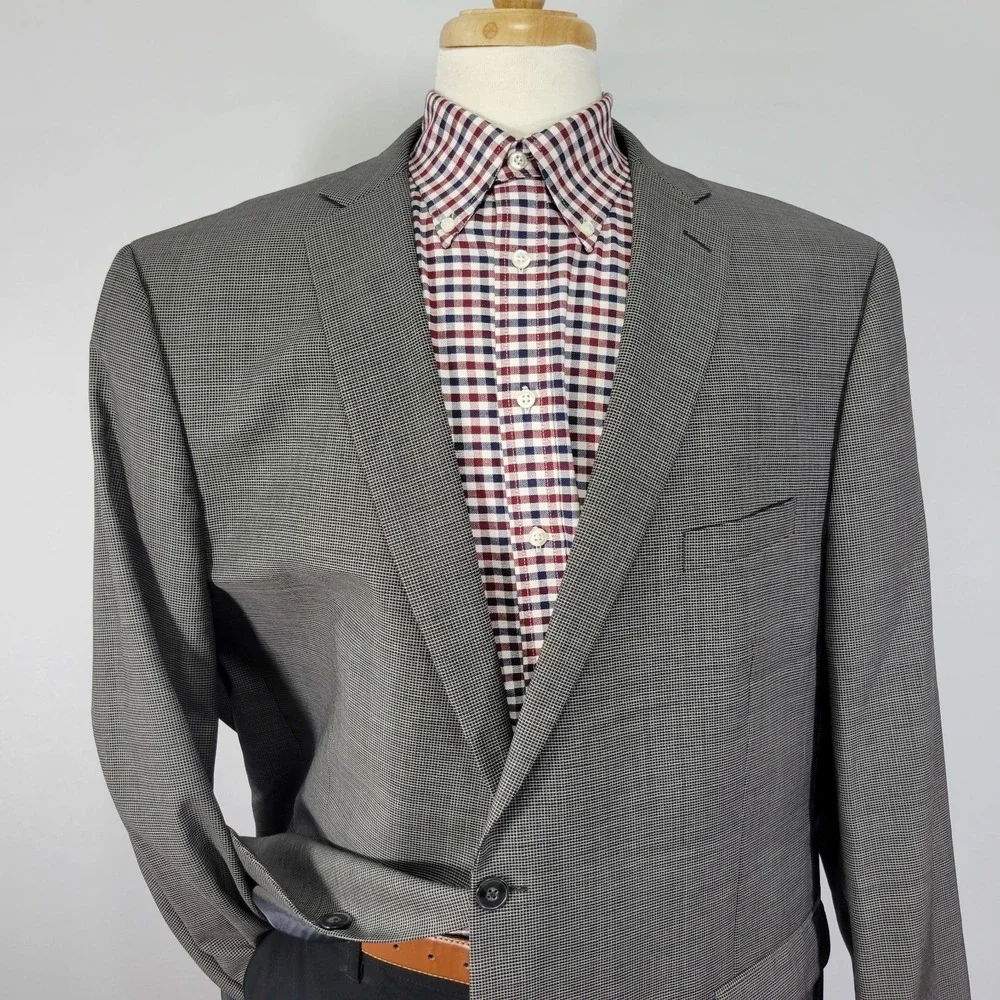 Calvin Klein Men's Sport Coat‎ Blazer Two Button Gray Checked Wool 52R